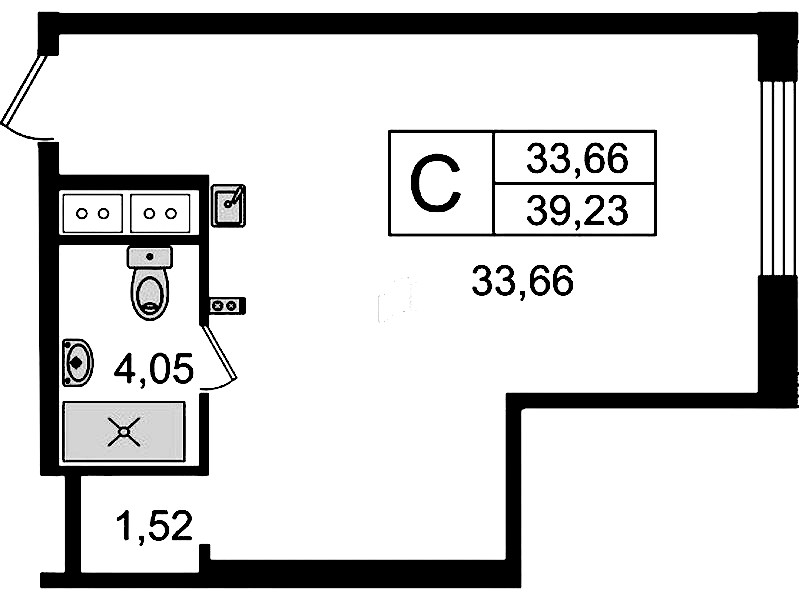 Квартира студия 39.23 м², 4/14 эт., Комплекс апартаментов «Ladozhsky Avenir»